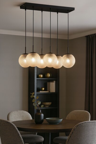 Hängelampe 6-flammig Metall Glas Schwarz E27 60 cm