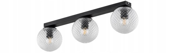 Deckenleuchte 3-flammig Glas Metall Schwarz E27 L:60 cm