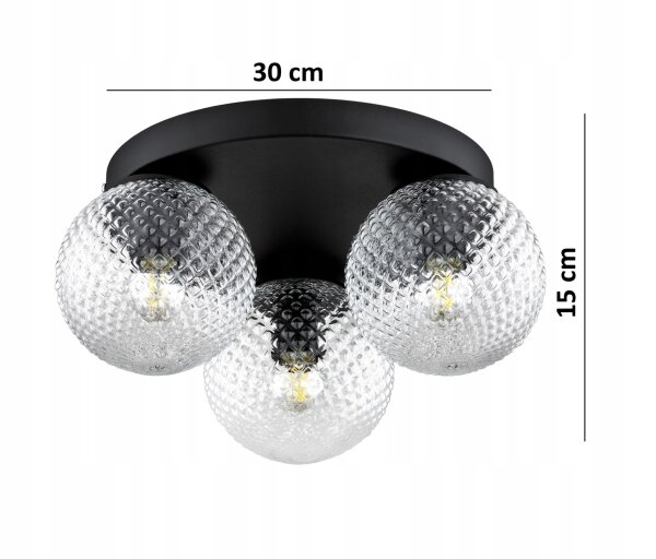 Deckenleuchte 3-flammig Glas Kugel Metall E27 B:30 cm