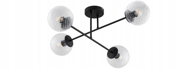 Deckenleuchte 4-flammig Glas Metall Schwarz E27 L:70 cm