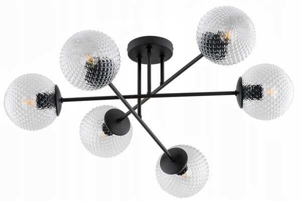 Deckenleuchte 6-flammig Glas Kugel Metall E27 L:70 cm