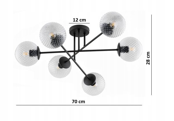 Deckenleuchte 6-flammig Glas Kugel Metall E27 L:70 cm