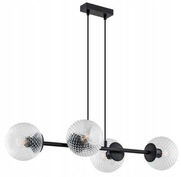Pendelleuchte 4-flammig Glas Metall Schwarz E27 L:75 cm