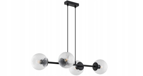 Pendelleuchte 4-flammig Glas Metall Schwarz E27 L:75 cm