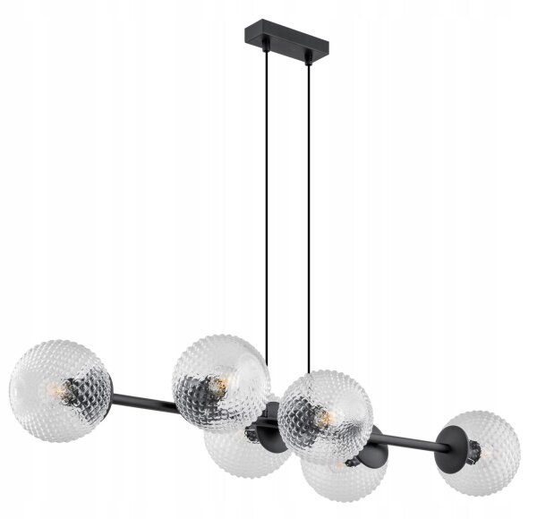 Pendelleuchte 6-flammig Metall Glas Schwarz E27 L:90 cm