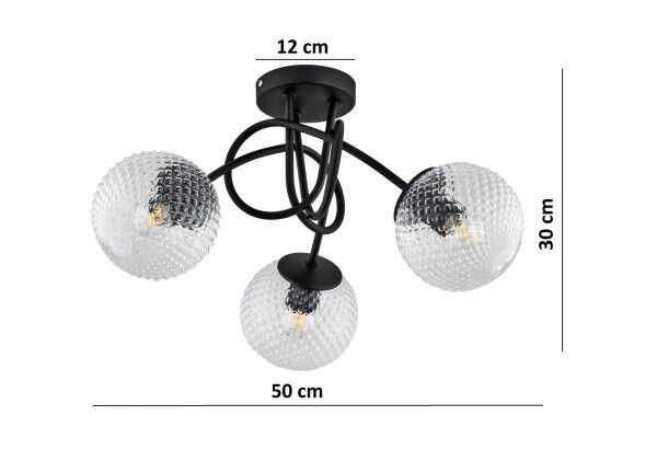 Deckenleuchte 3-flammig Glas Kugel Metall E27 L:50 cm