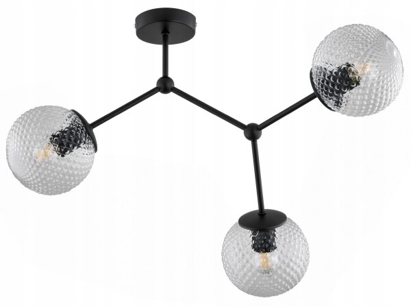 Deckenleuchte Glas Metall Schwarz 3-flammig E27 L:60 cm