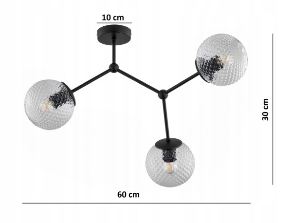 Deckenleuchte Glas Metall Schwarz 3-flammig E27 L:60 cm