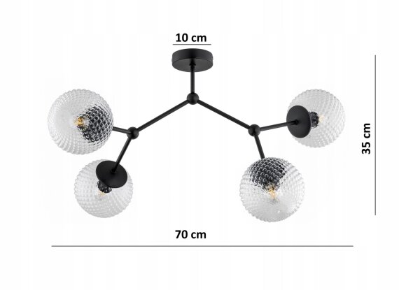 Deckenleuchte 4-flammig Metall Glas E27 L:70 cm Retro