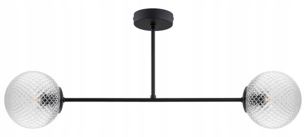 Deckenleuchte Metall Glas Schwarz 2-flammig E27 L:70 cm