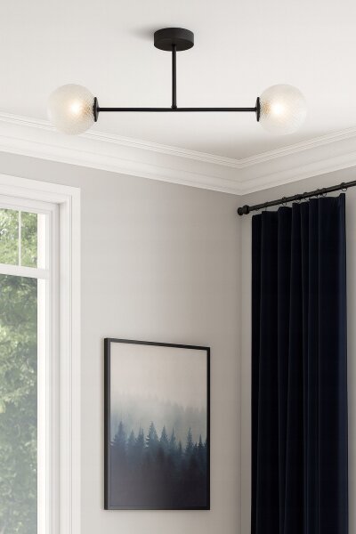 Deckenleuchte Metall Glas Schwarz 2-flammig E27 L:70 cm