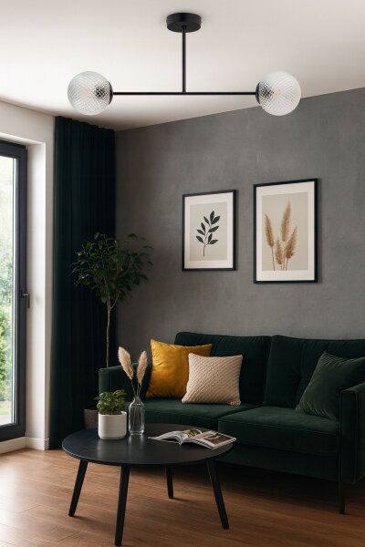 Deckenleuchte Metall Glas Schwarz 2-flammig E27 L:70 cm