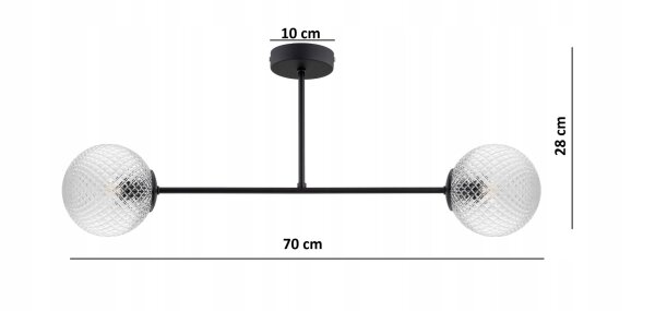 Deckenleuchte Metall Glas Schwarz 2-flammig E27 L:70 cm