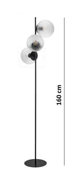 Stehleuchte Glas Metall Schwarz 3-flammig E27 160 cm