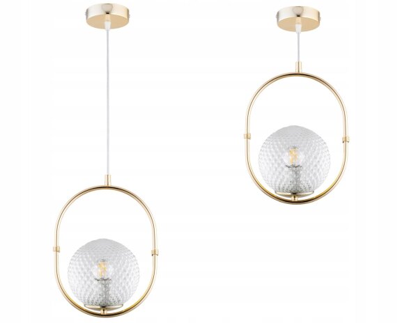 Pendelleuchte Glasschirm Metall Gold Retro E27 B:15 cm