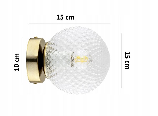 Wandleuchte Retro Glas Schirm Metall Gold E27 L:15 cm