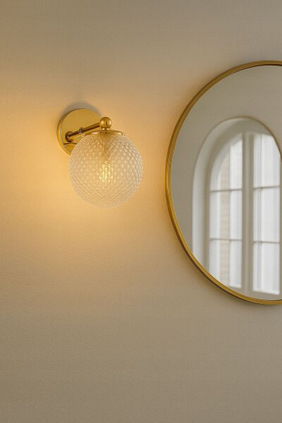 Wandlampe Retro Schirm Glas Metall Gold E27 T:20 cm