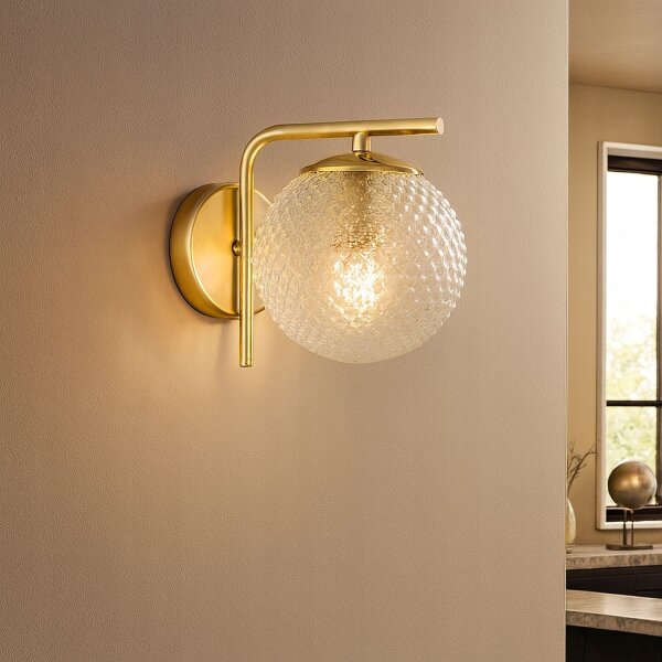 Wandleuchte Glas Schirm Metall Gold E27 T:15 cm Retro