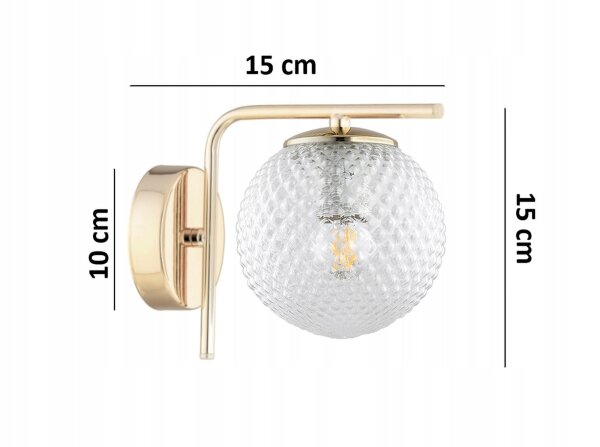 Wandleuchte Glas Schirm Metall Gold E27 T:15 cm Retro