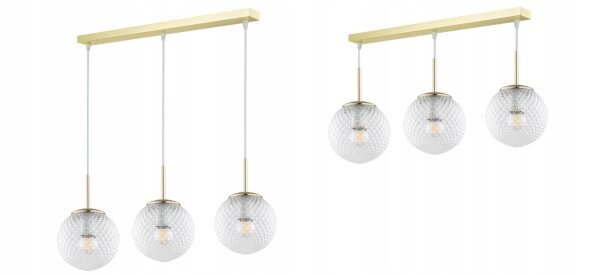 Pendelleuchte 3-flammig Glas Metall Gold E27 60 cm