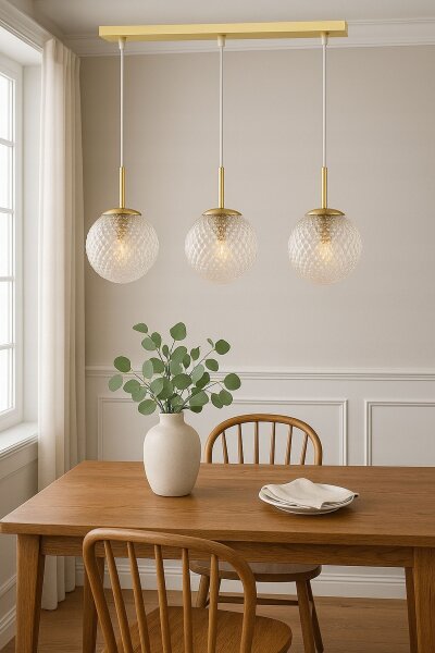 Pendelleuchte 3-flammig Glas Metall Gold E27 60 cm