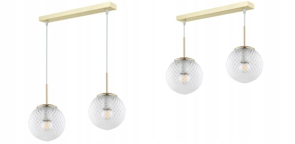 Pendelleuchte 2-flammig Glas Metall Gold E27 40 cm