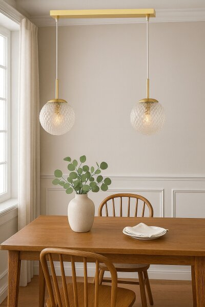 Pendelleuchte 2-flammig Glas Metall Gold E27 40 cm