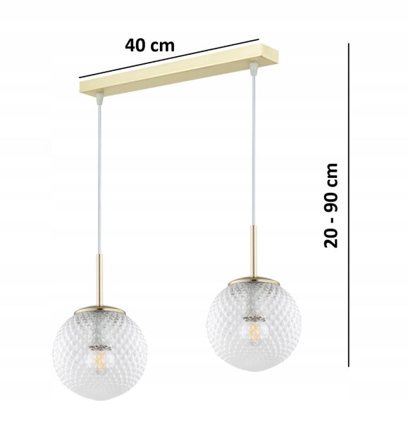 Pendelleuchte 2-flammig Glas Metall Gold E27 40 cm