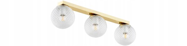 Deckenleuchte 3-flammig Glas Metall Gold E27 L:60 cm