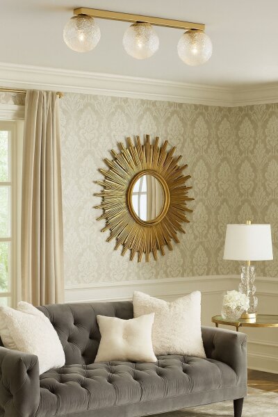 Deckenleuchte 3-flammig Glas Metall Gold E27 L:60 cm