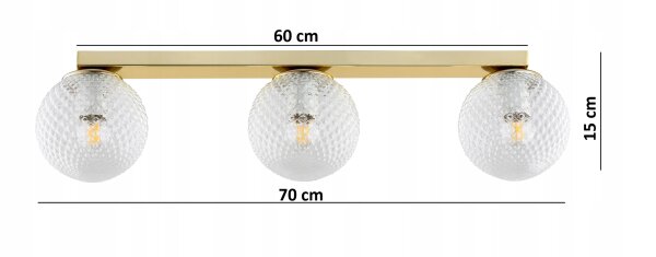 Deckenleuchte 3-flammig Glas Metall Gold E27 L:60 cm