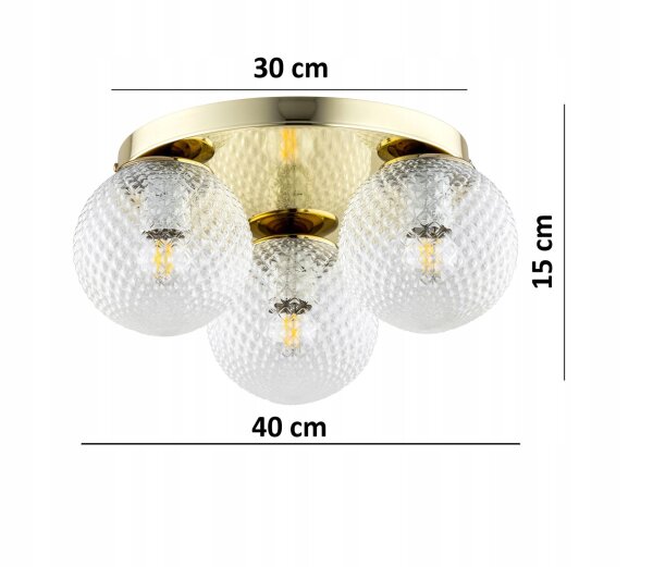 Deckenlampe Glas Metall Gold E27 Ø30 cm 3-flammig Retro