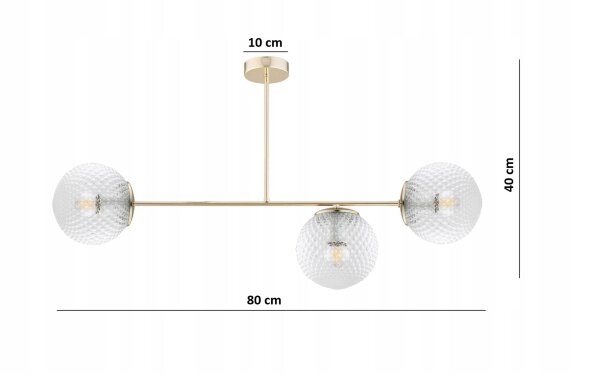 Deckenleuchte 3-flammig Glas Gold E27 80 cm Retro