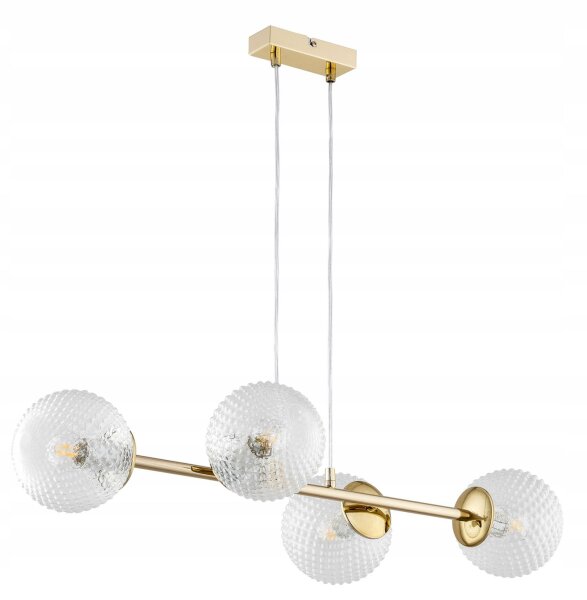 Pendelleuchte 4-flammig Glas Metall Gold E27 L:15 cm