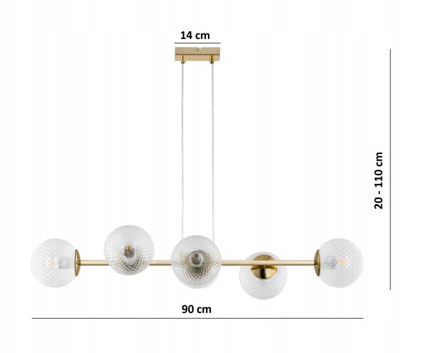 Pendelleuchte 6-flammig Glas Metall Gold E27 90 cm