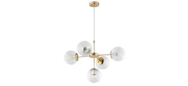 Pendelleuchte Glas Metall Gold 5-flammig E27 L:60 cm