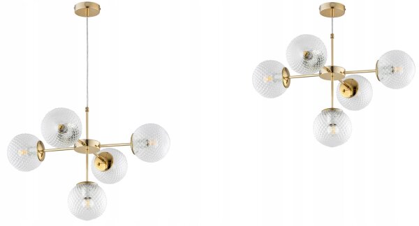 Pendelleuchte Glas Metall Gold 5-flammig E27 L:60 cm