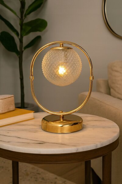 Tischleuchte Retro Glas Metall Gold E27 35 cm Retro