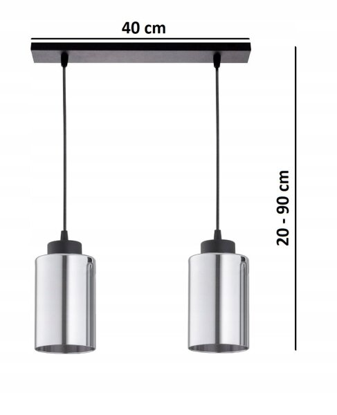Pendelleuchte 2-flammig Metall Schwarz Silber E27 40 cm