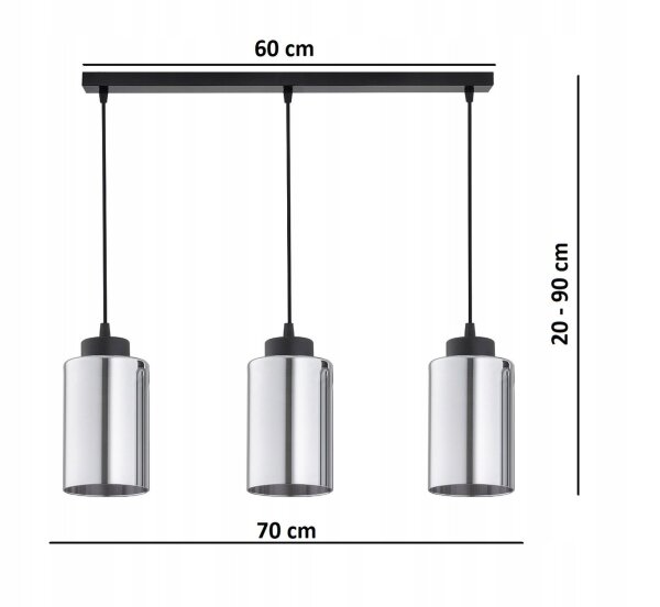 Hängelampe 3-flammig Schwarz Silber Metall E27 60 cm