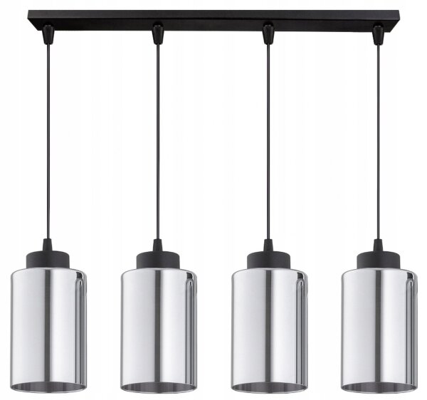 Pendelleuchte 4-flammig Schwarz Silber E27 L:60 cm