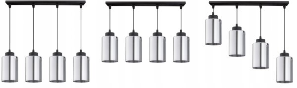 Pendelleuchte 4-flammig Schwarz Silber E27 L:60 cm