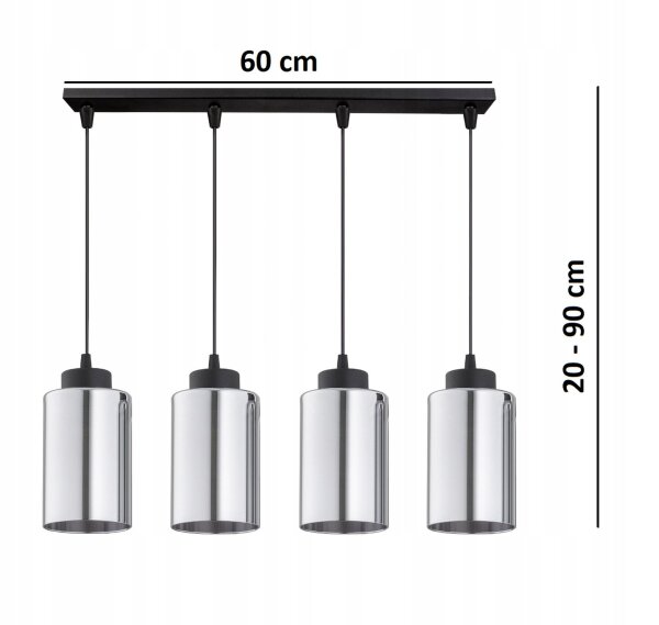Pendelleuchte 4-flammig Schwarz Silber E27 L:60 cm