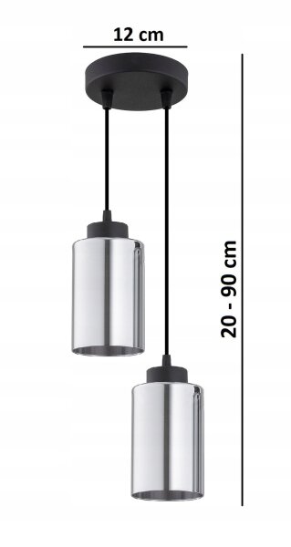 Pendelleuchte 2-flammig Silber Metall E27 L:12 cm rund