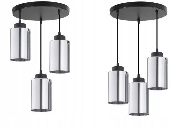Pendelleuchte 3-flammig Schwarz Silber E27 B:30 cm