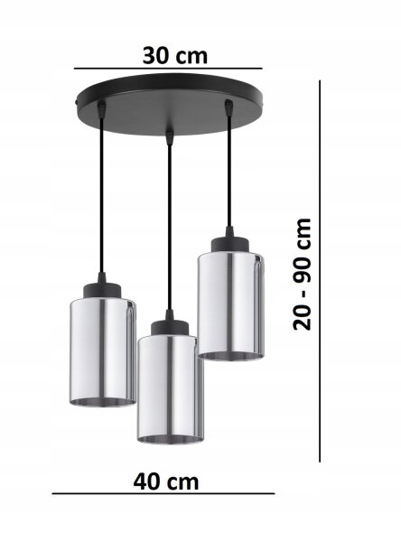 Pendelleuchte 3-flammig Schwarz Silber E27 B:30 cm