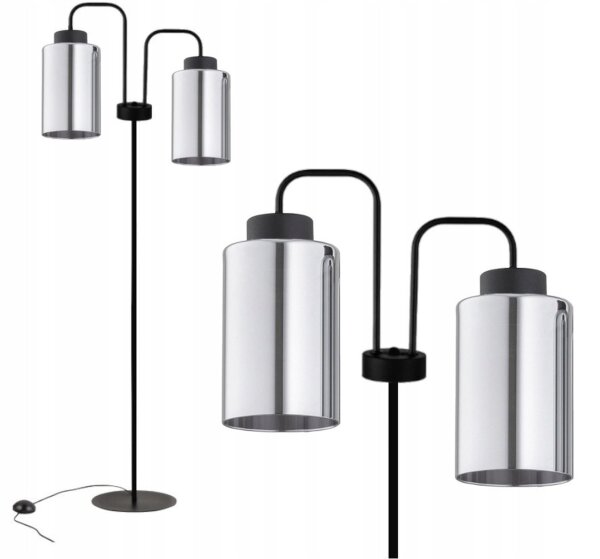 Stehleuchte 2-flammig Silber Metall E27 H:150 cm Modern