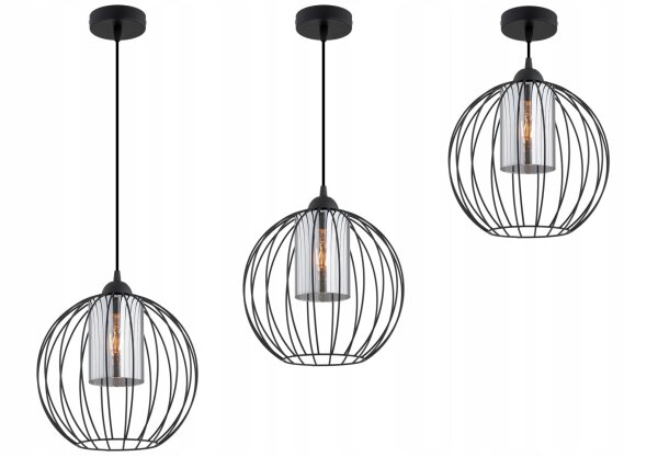 Pendelleuchte Schwarz Glas Metall Draht E27 B:30 cm
