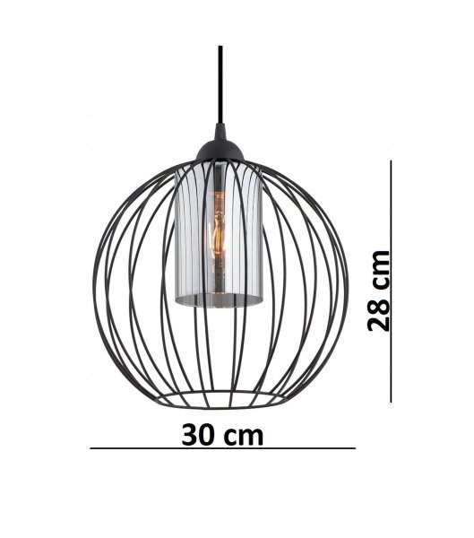 Pendelleuchte Schwarz Glas Metall Draht E27 B:30 cm