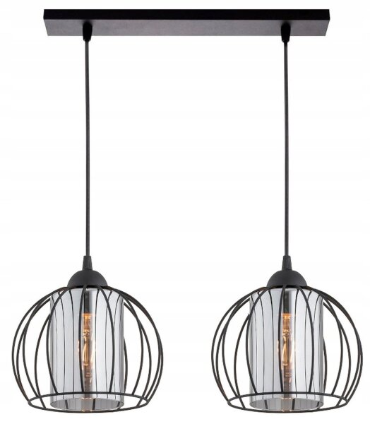 Pendelleuchte Glas Draht Schwarz E27 L:40 cm 2-flammig